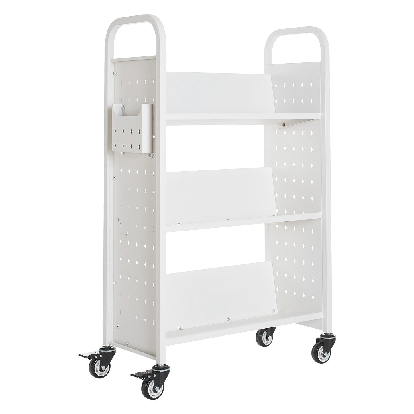 White 3-Tier Rolling Book Cart with Locking Casters - Heavy Duty Storage
