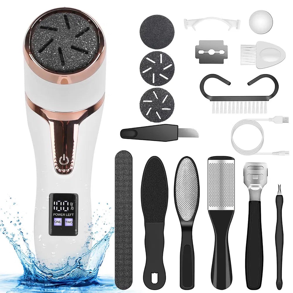 17-Piece Electric Foot Callus Remover Kit with Vacuum and 3 Grinding Heads