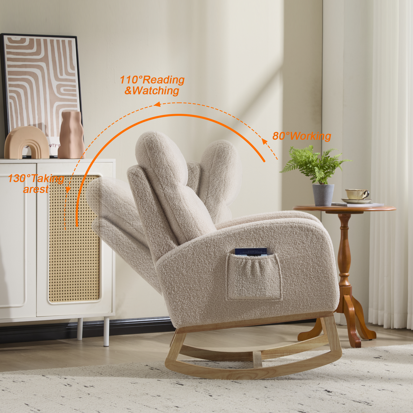 Modern Upholstered Rocking Chair with Solid Wood Legs - Beige