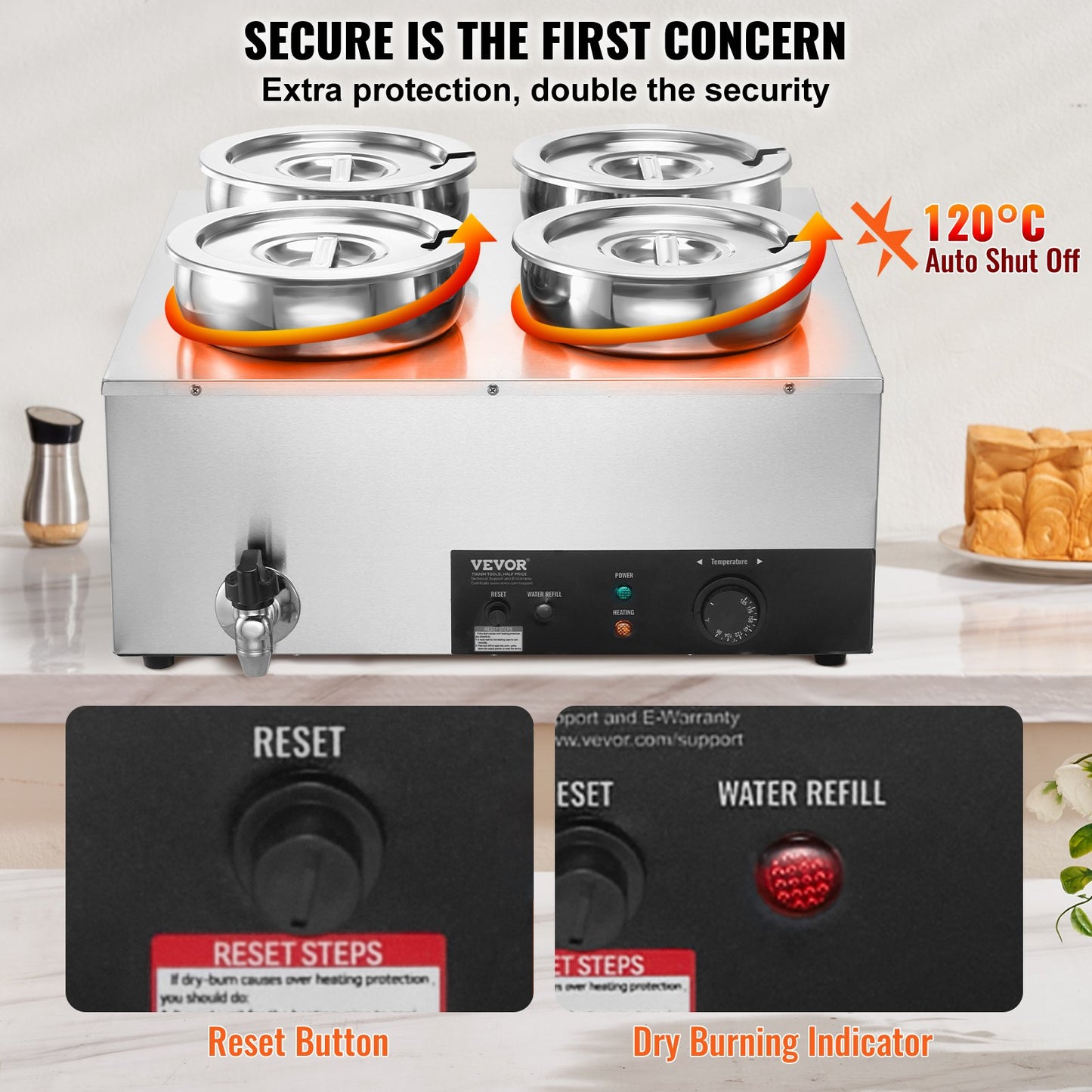 Electric Soup Warmer 4 Qt Stainless Steel Buffet Food Warmer Adjustable Temp 1500W