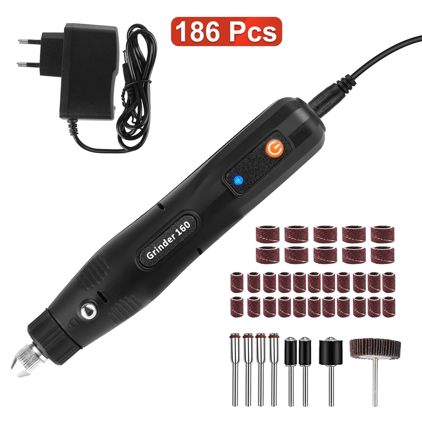 Corded Rotary Power Tool Kit with 186 Accessories for Drilling, Engraving & Polishing - Black