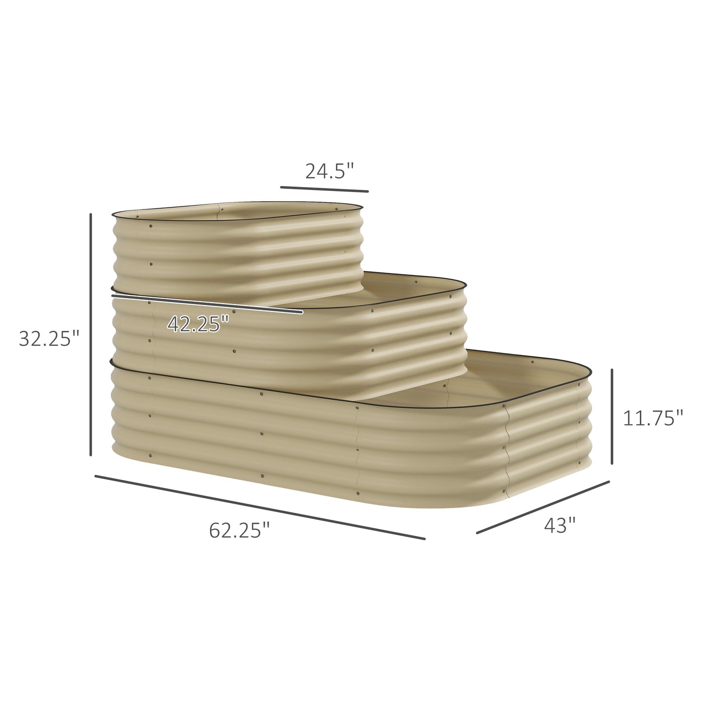 3-Tier Raised Garden Bed Set with Open Bottom, Cream White, 62.25 x 43 inches