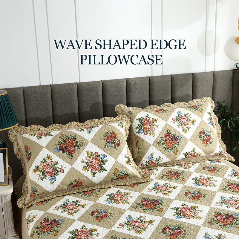 Vintage Reversible Cotton Bedspread Set - Floral Patchwork Queen All Season