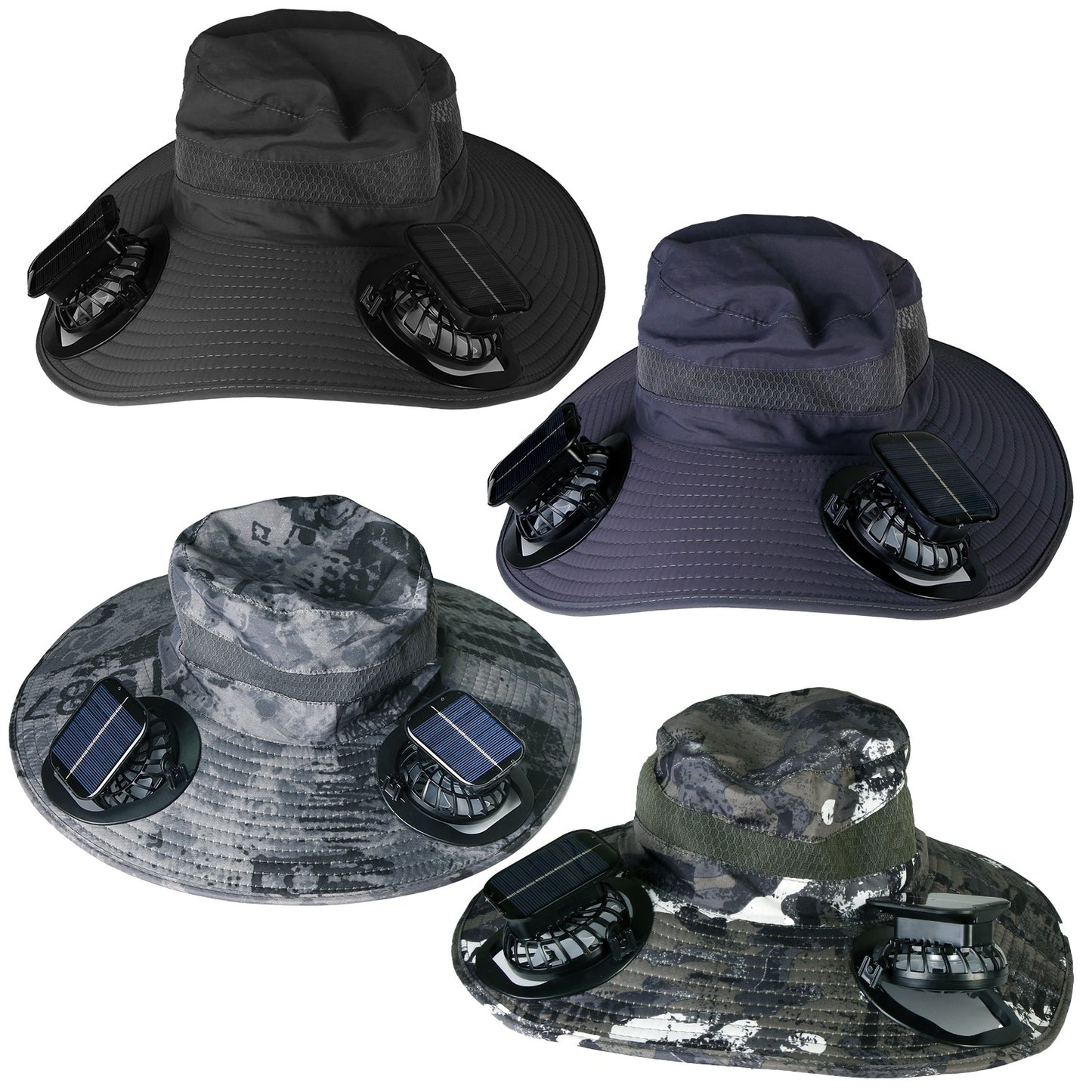 Outdoor Wide Brim Sun Hat with Rechargeable Fans - UPF50 Waterproof Mesh Hat for Hiking Camping Fishing