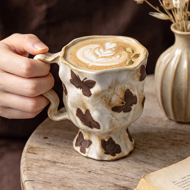 Ceramic Coffee Mug Set - Kiln-Shift Household Drinkware with Floral Patterns