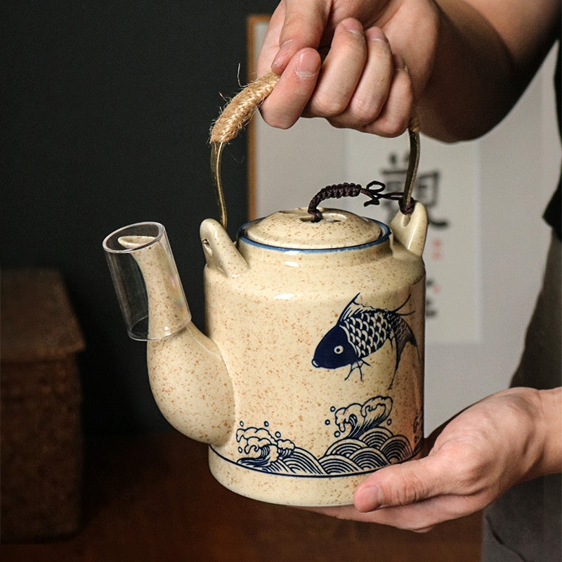 Large Ceramic Tea Pot Set - Retro Japanese Style Glacier Pattern