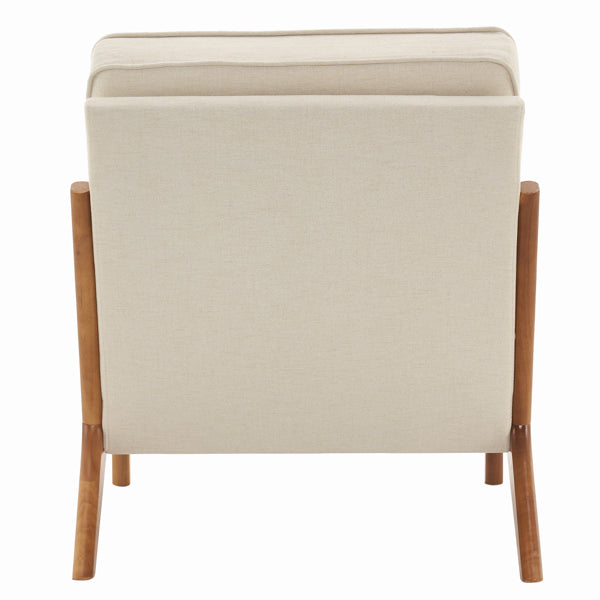 Oak Upholstered Single Lounge Chair - Off-White