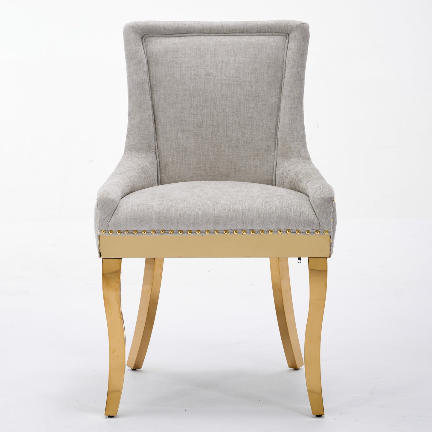 Chenille Dining Chairs Set of 2 - Modern Gold-Plated Legs