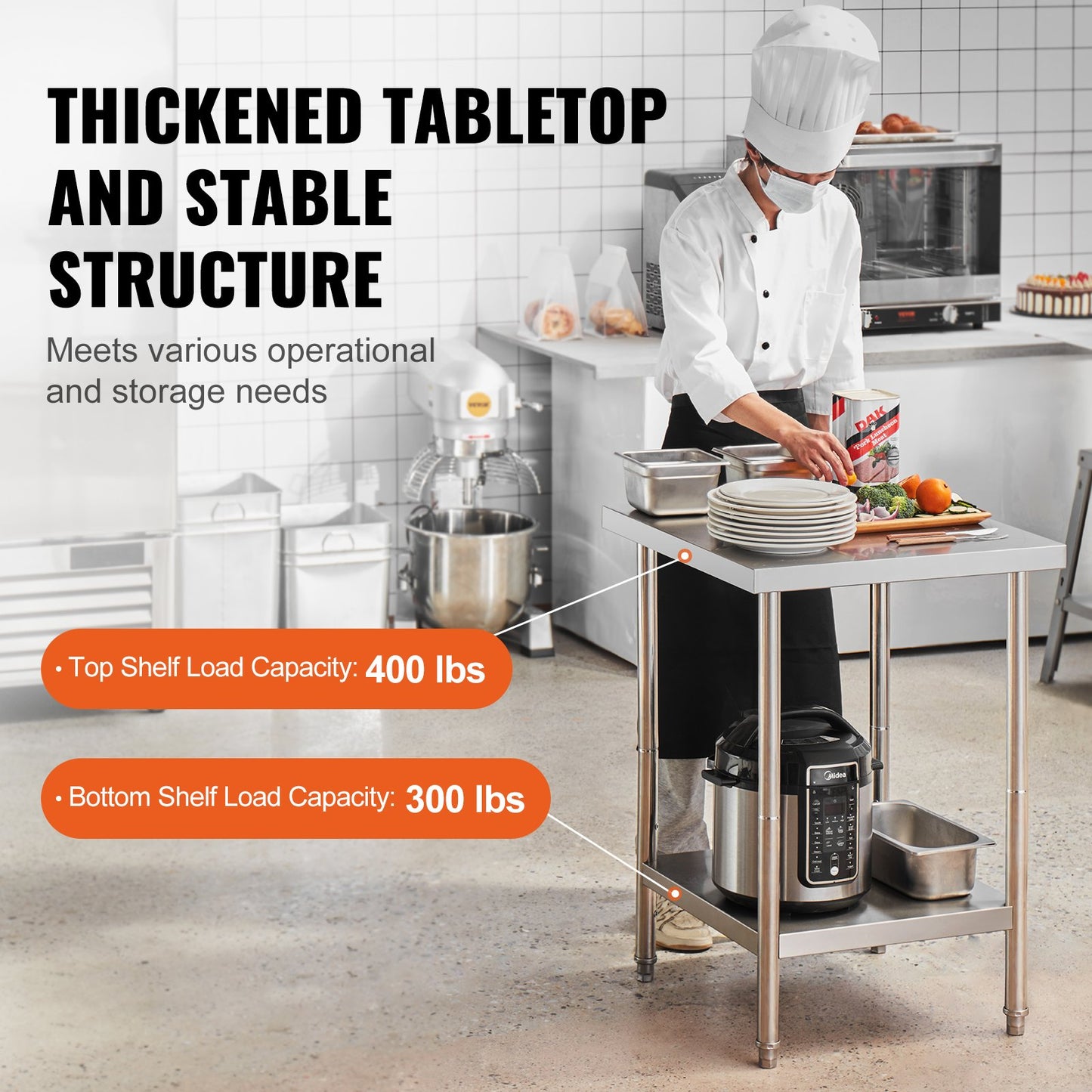 Stainless Steel Prep Table - 24x24x34 Inch Heavy Duty Workstation