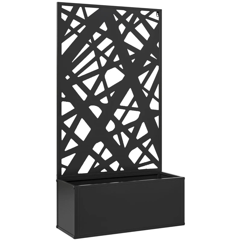Metal Garden Planter Box with Decorative Privacy Screen - Wall-Mounted or Freestanding, 24 Inch Black