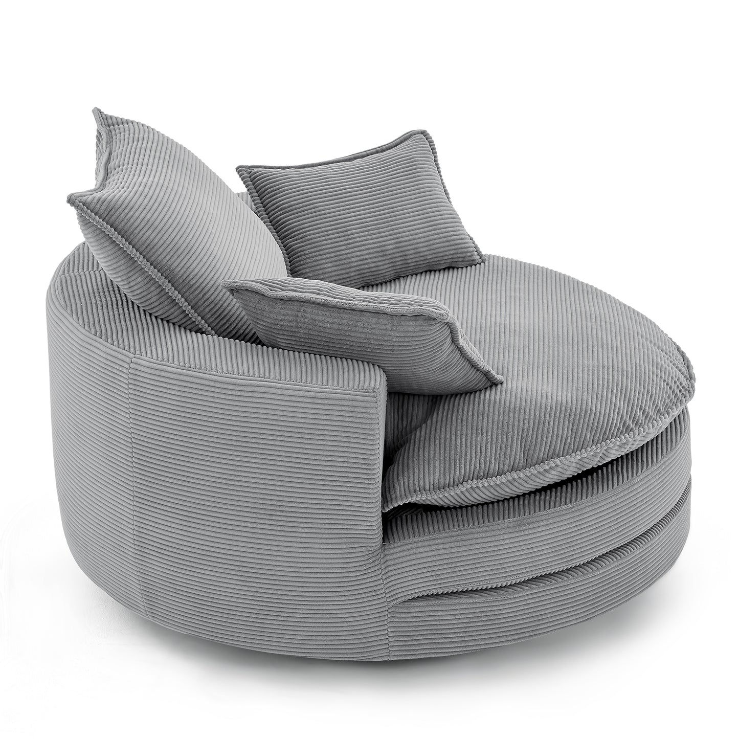 360° Swivel Barrel Chair with Dual-Layer Cushion - Grey