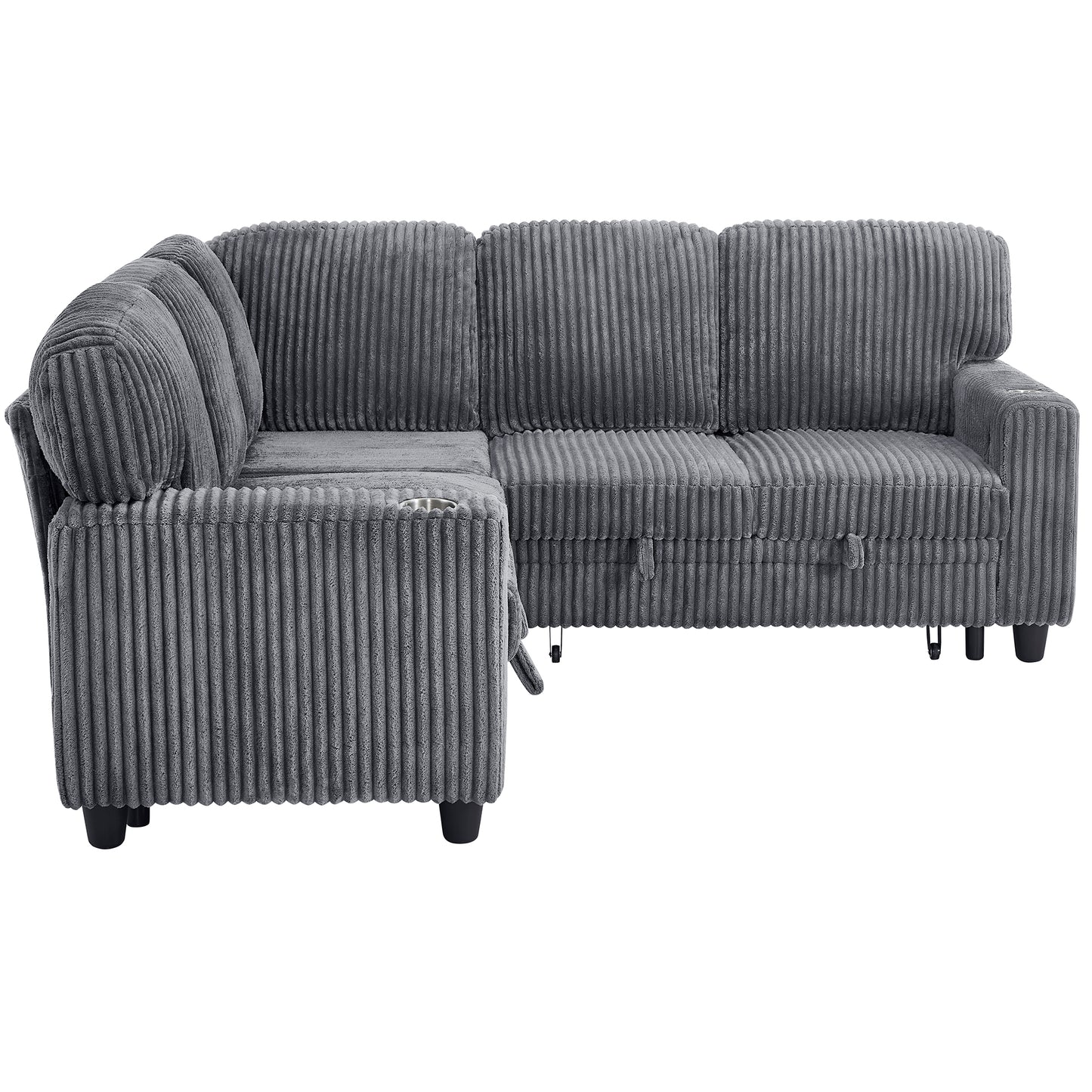 L-Shaped Sectional Sofa Bed with Storage & USB Charging - Grey
