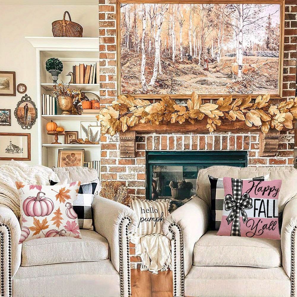 Fall Pillow Covers - 4 Pack 18x18in Pumpkin & Maple Leaf Decor