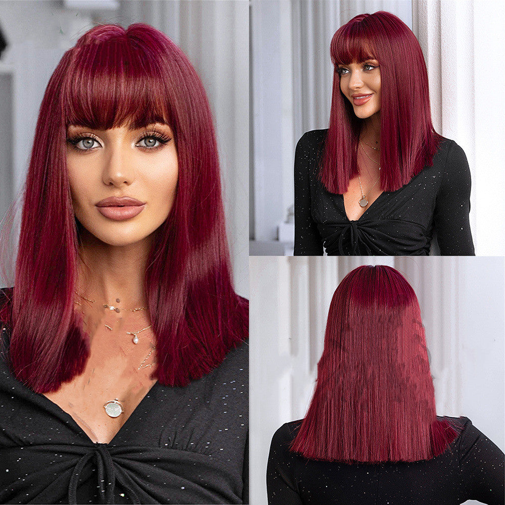 Green Straight Hair Wig with Bangs for Women - Fashionable Hairpiece