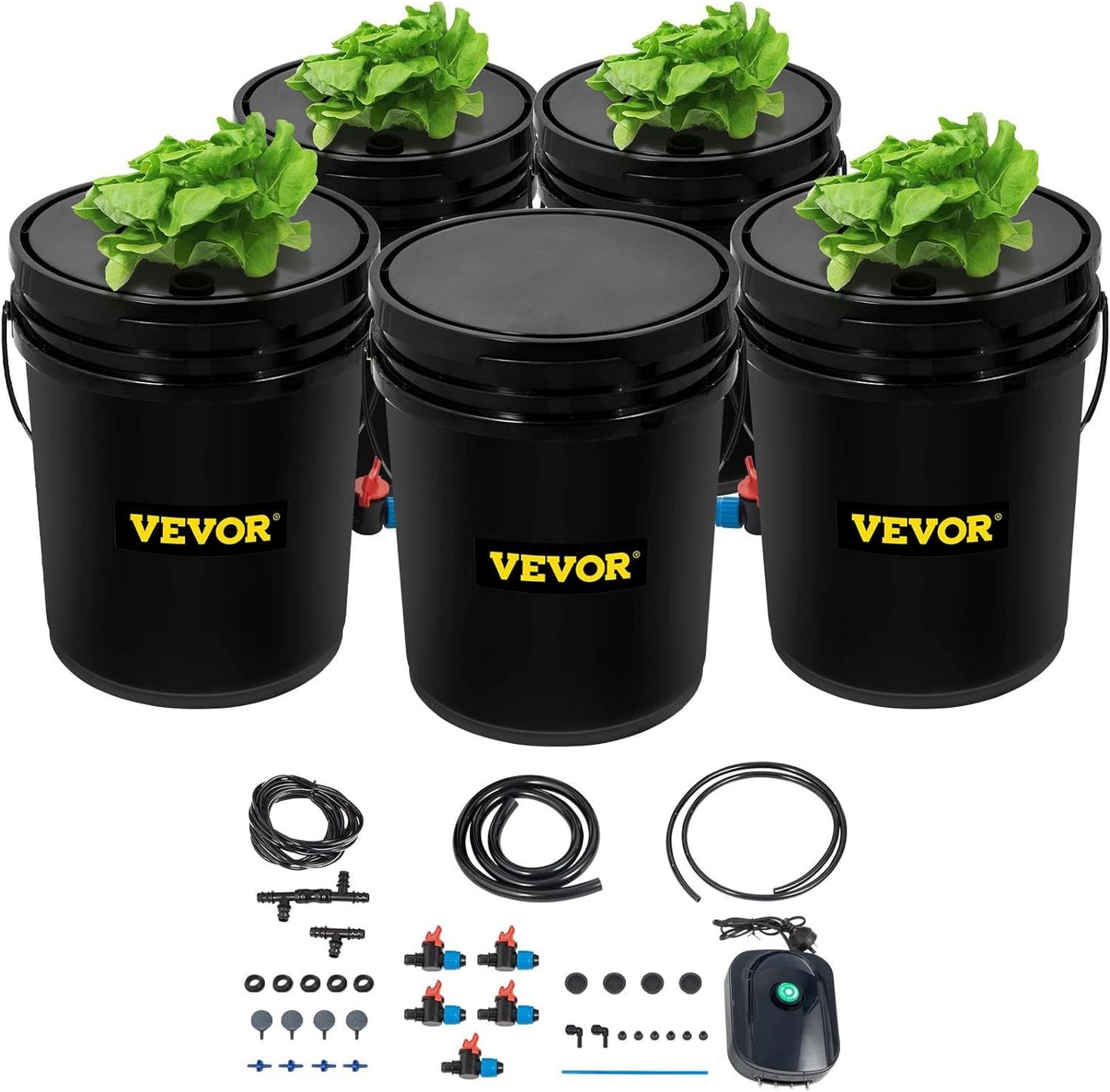 Hydroponic DWC System with 5 Gallon Buckets, Pump, Air Stone & Reservoir - Indoor/Outdoor Grow Kit