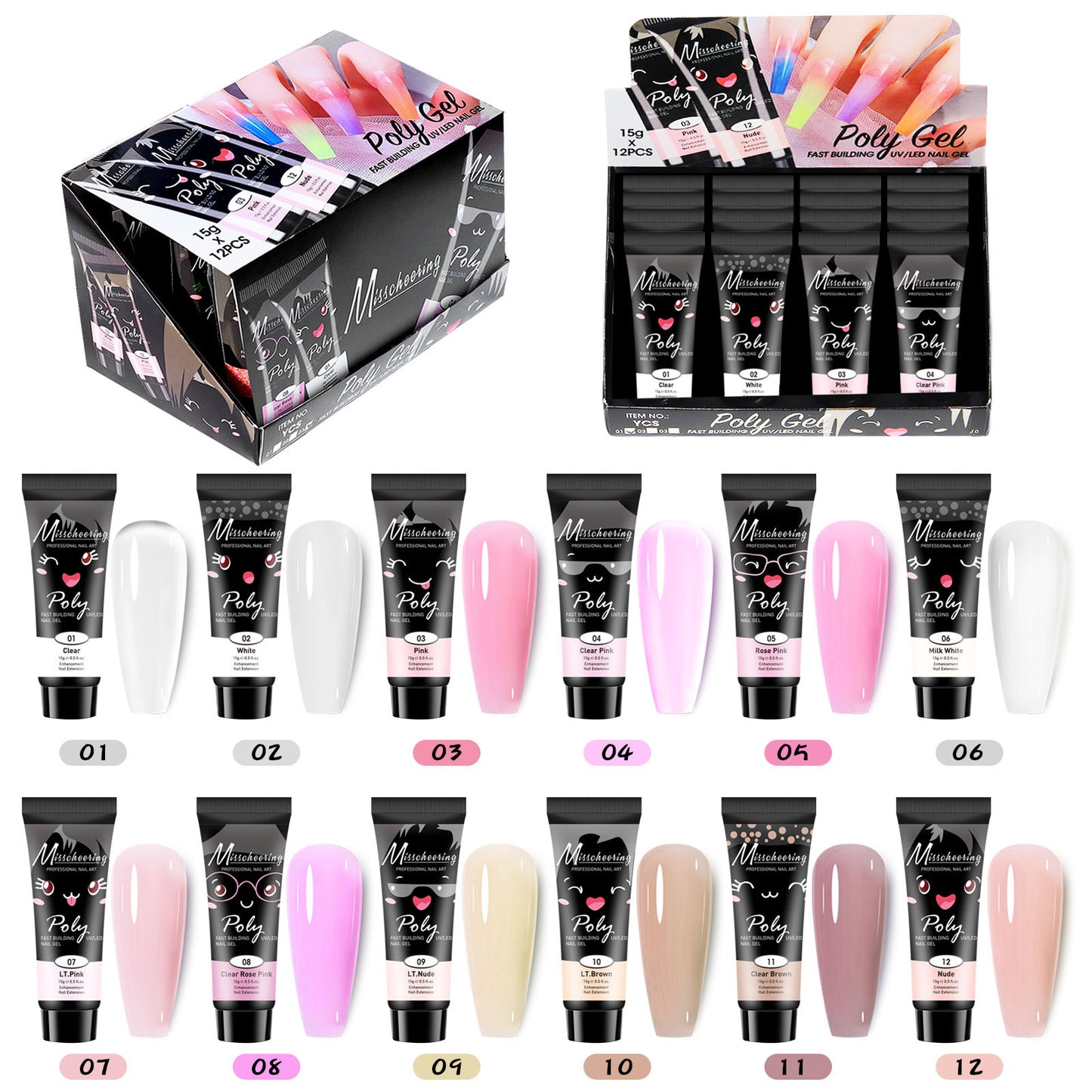 12-Color Sequin Nail Extension Kit - Nail Art & Gel Accessories