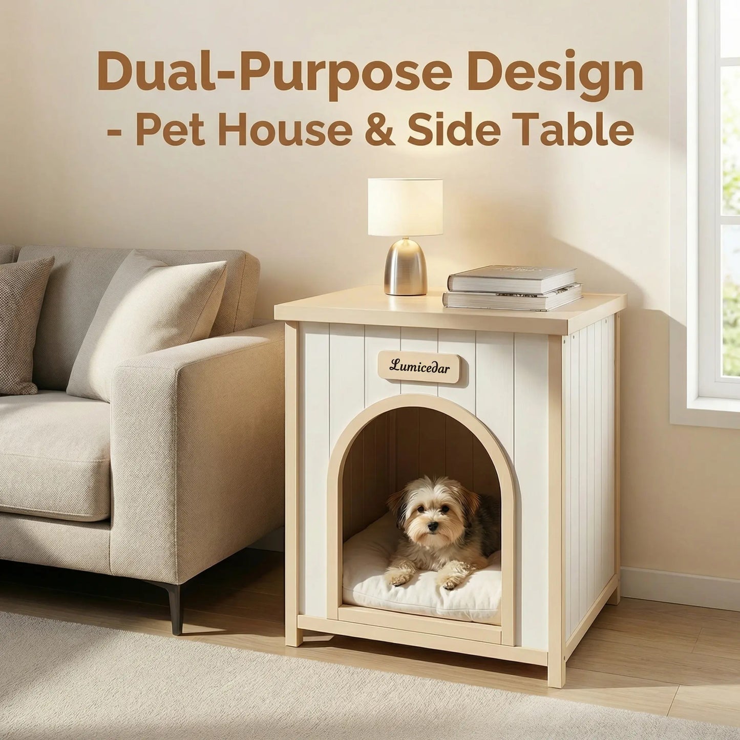 Indoor Wooden Dog House with Removable Cushion - Small Pet Shelter, Scandinavian Design