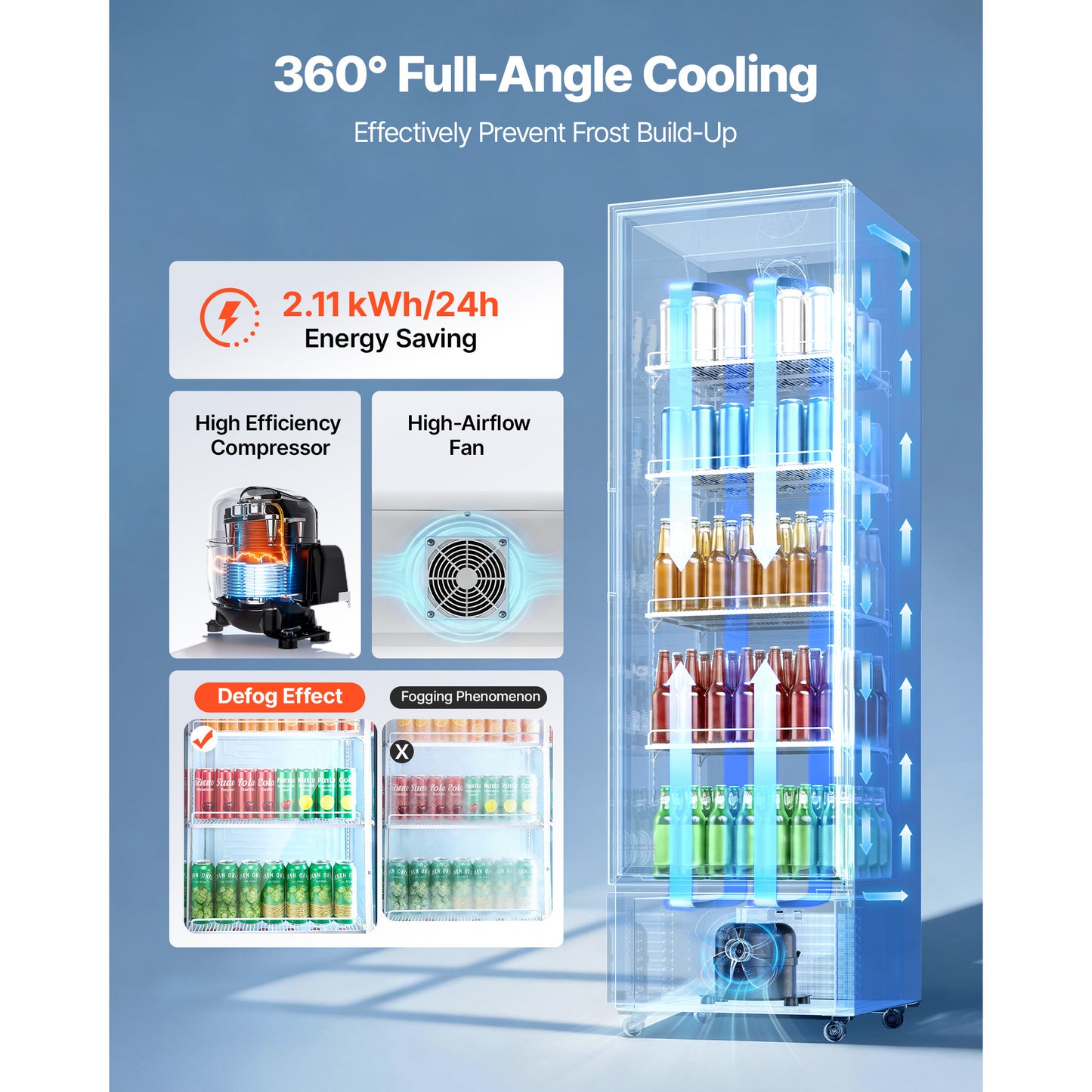 Commercial Glass Door Display Refrigerator 12.7 Cu.Ft Upright Beverage Cooler