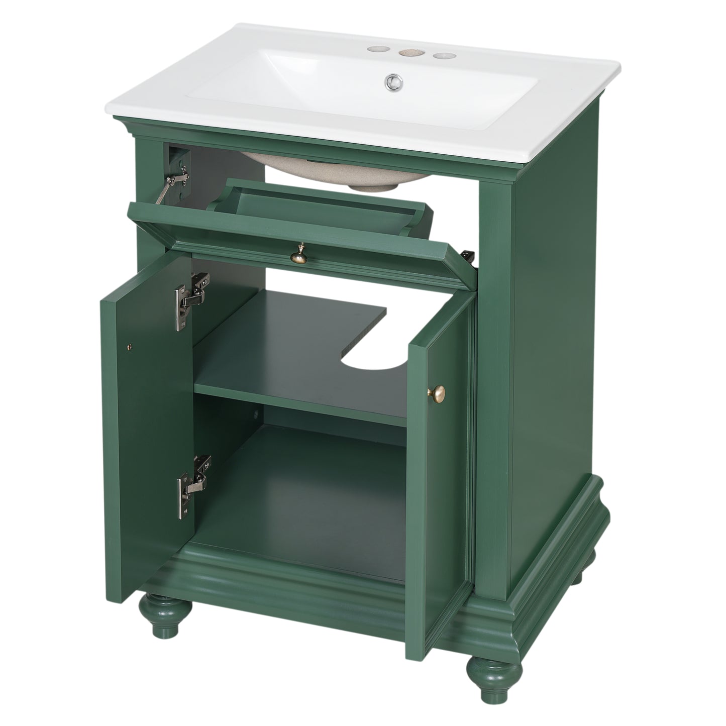 24" Modern Bathroom Vanity with Tip-Out Drawer - Green