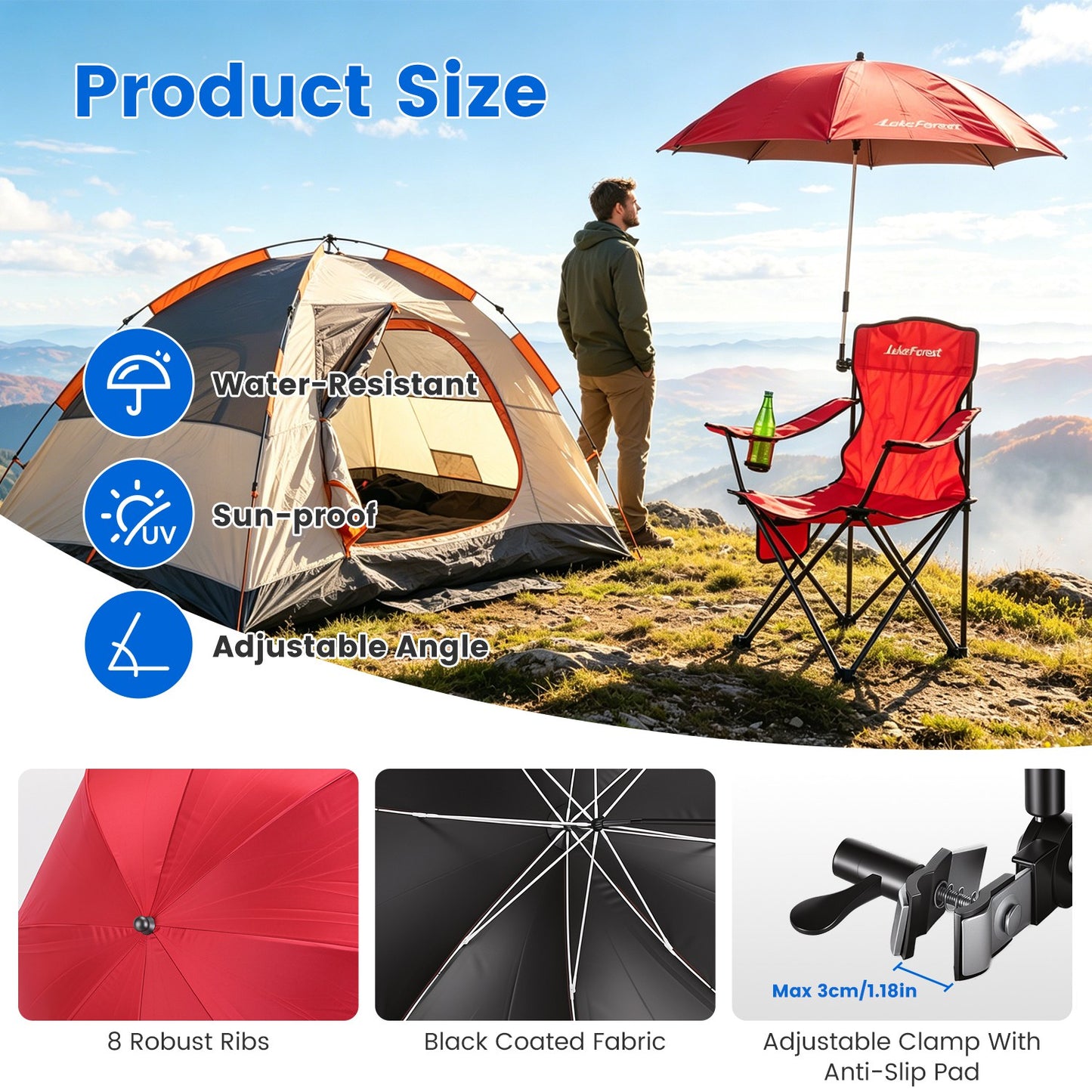 Foldable Camping Chair with Umbrella & Cup Holder - 330LBS