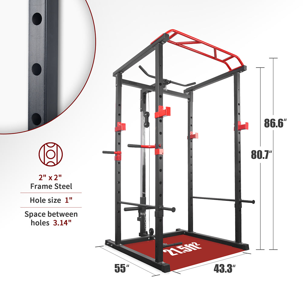 Adjustable Power Cage Squat Rack - 1000lbs Capacity, Black