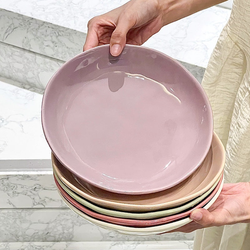 8-Inch Ceramic Dinner Plate - Deep Round Food Plate for Kitchen & Dining
