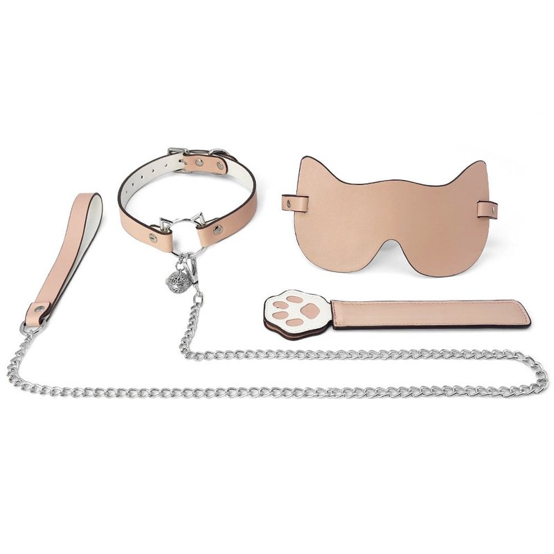 Cat Collar & Eye Mask Set with Traction Chain - 4 Piece