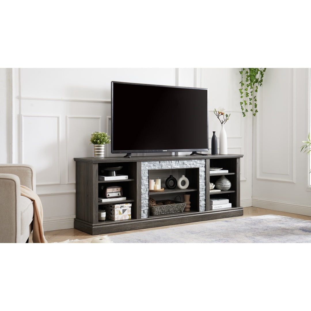 Modern Grey TV Stand with Faux Stacked Stone - 70.12"