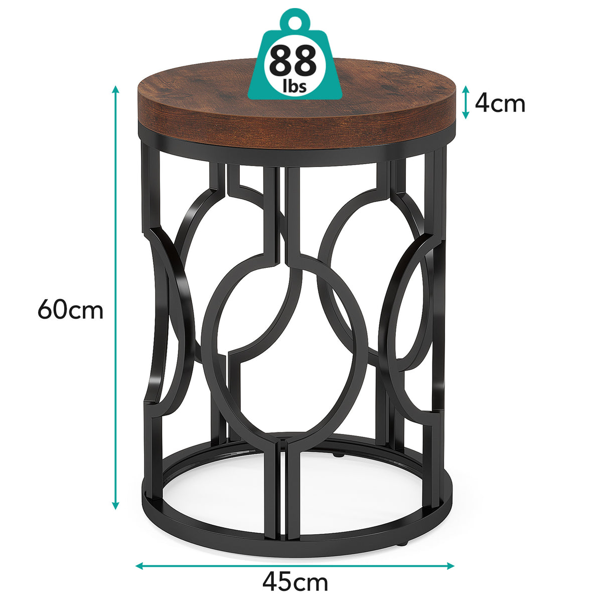 Industrial Metal Openwork Side Table - Modern Minimalist Home Decor 45x45x60cm Beige