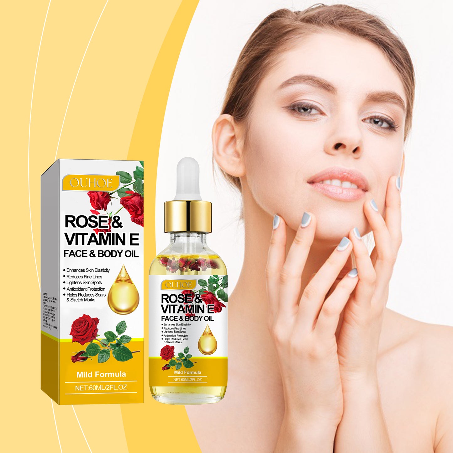 Rose Vitamin E Face Serum - Moisturizing & Brightening Skin Oil 60ml