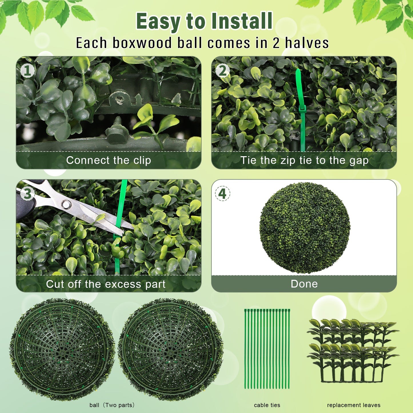 22.4-Inch Artificial Green Topiary Balls - Set of 2 for Outdoor Decoration