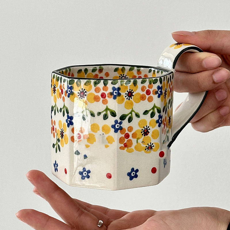 Hand-painted Summer Yellow Flower Ceramic Mug 400ml for Home & Kitchen