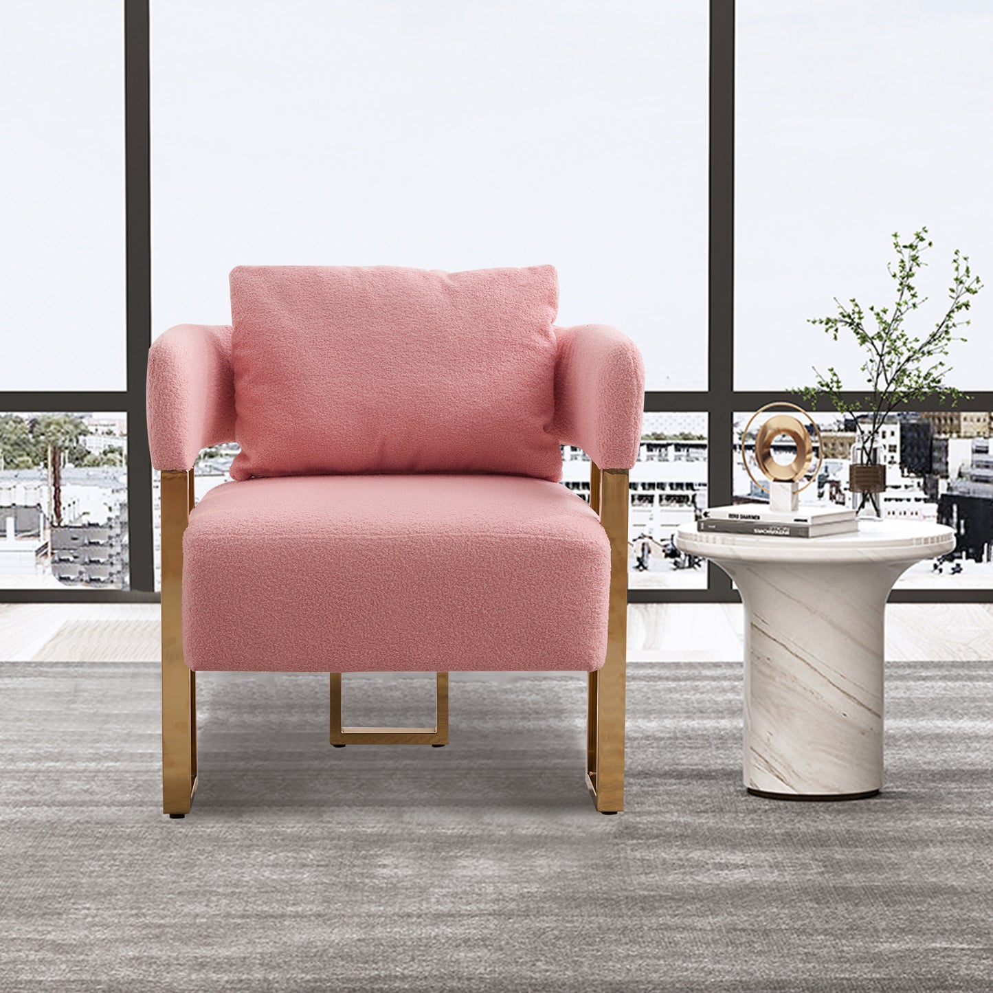 Modern Decorative Chair with Gold Metal Legs - Pink