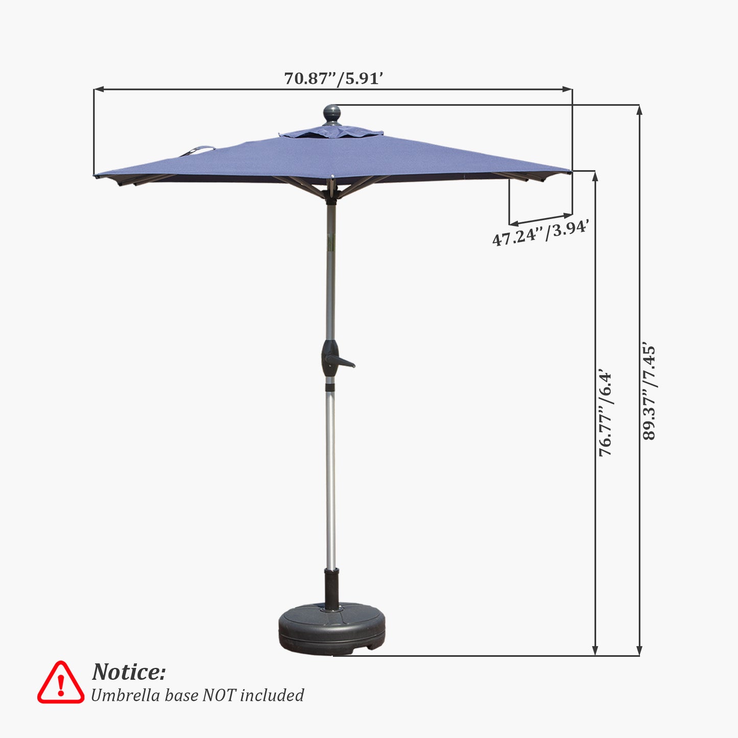 Rectangle Patio Umbrella With Crank Lift And Tilt Function, Navy Blue