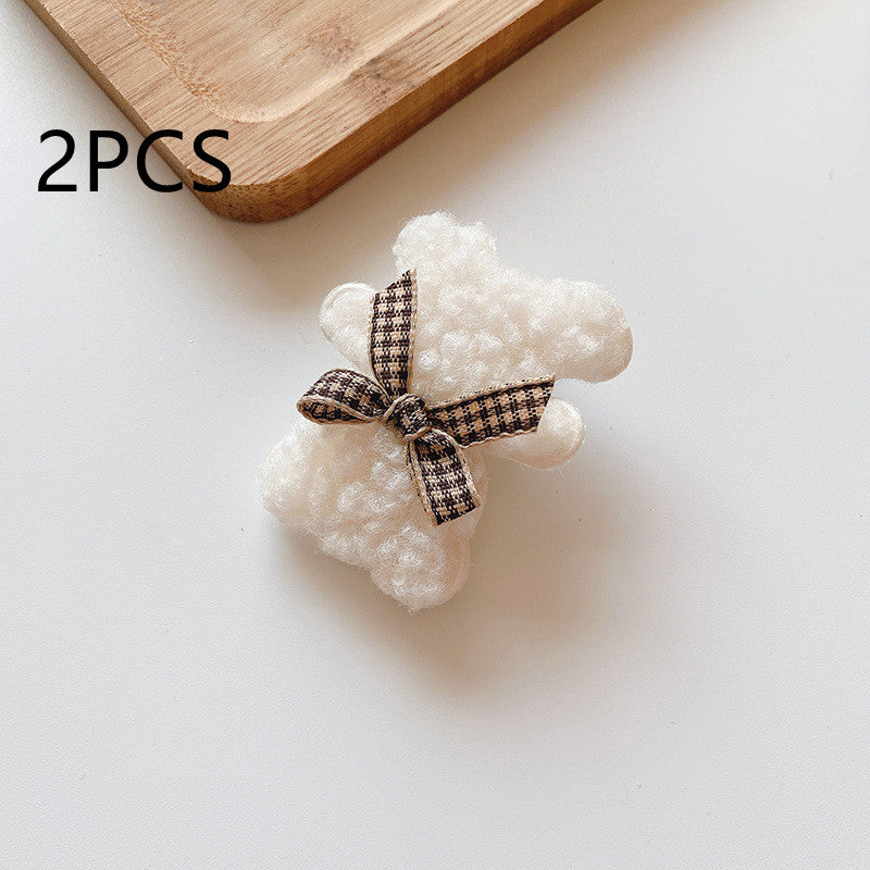Kids Plush Bear Hair Clips Set - Autumn Winter Colorful Hair Accessories