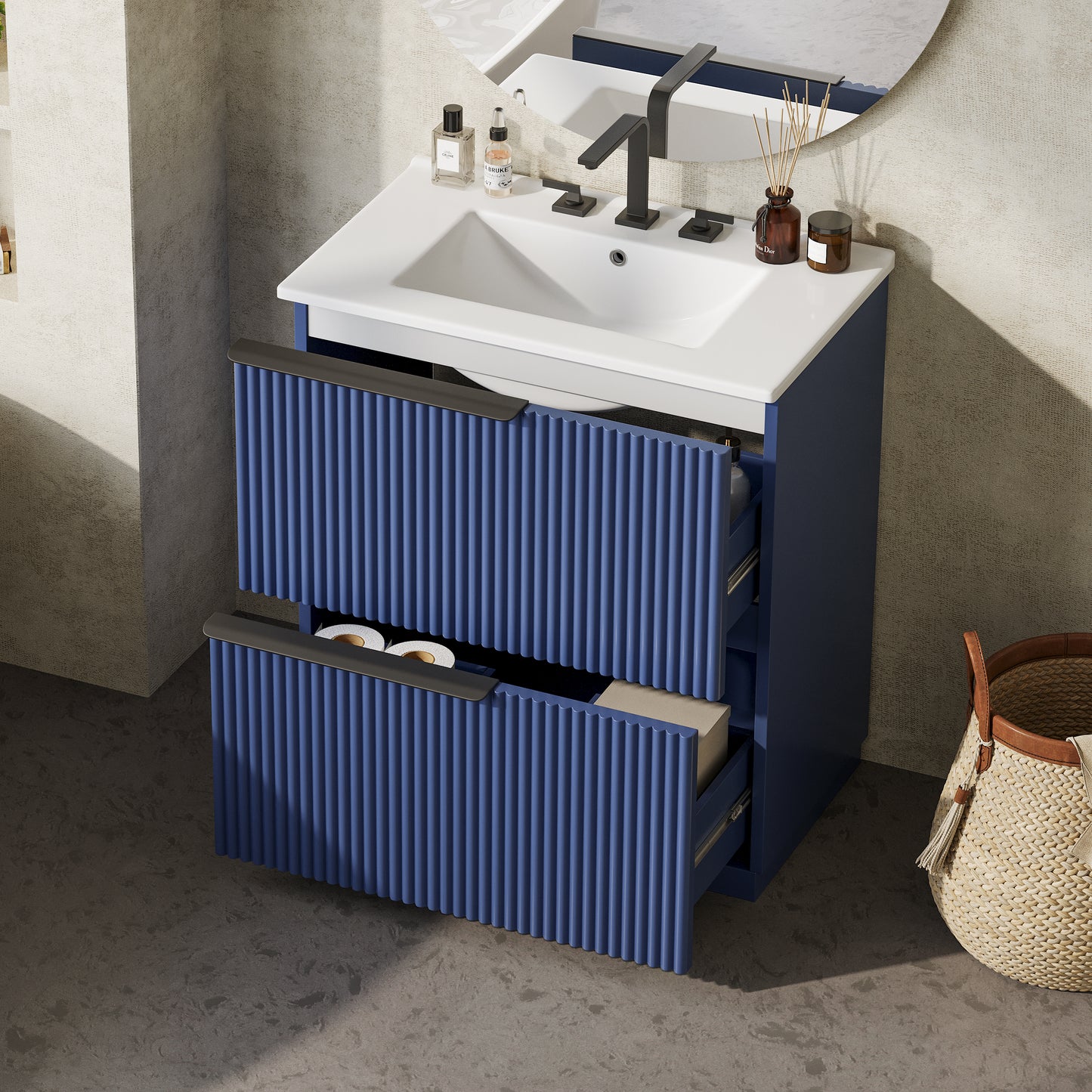 30-Inch Freestanding Bathroom Vanity with Ceramic Sink - Blue