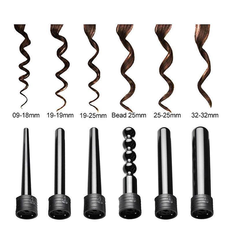 Multifunctional 6-in-1 Ceramic Hair Curler Set with Interchangeable Barrels