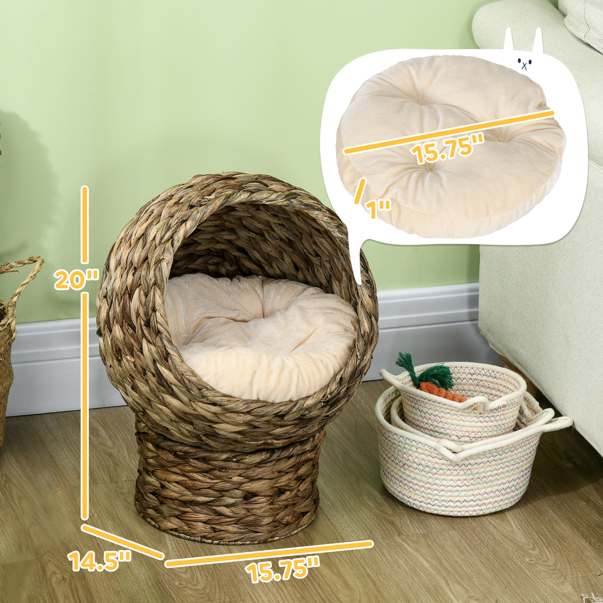 Elevated Cat Bed with Soft Cushion & Egg Chair Shape - Gray, 20"