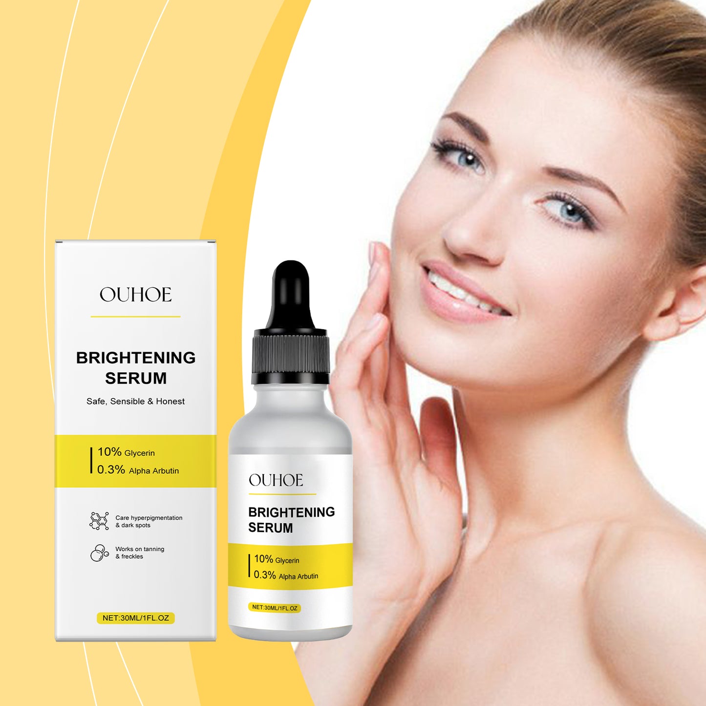Brightening Facial Serum with Rose Oil & Hyaluronic Acid - 30ml
