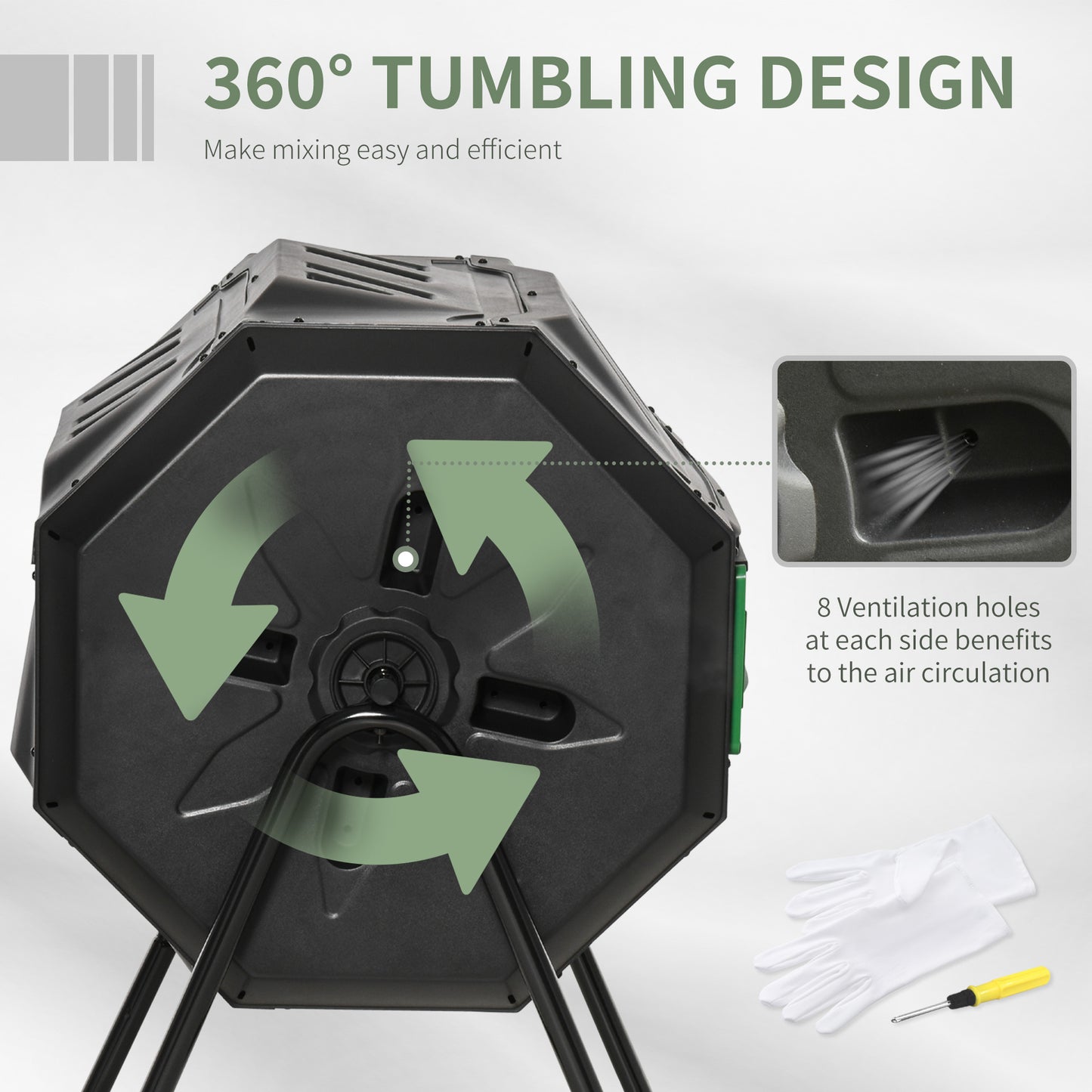 Outdoor Compost Bin 43 Gallon Dual Chamber Rotating Garden Tumbler - Green