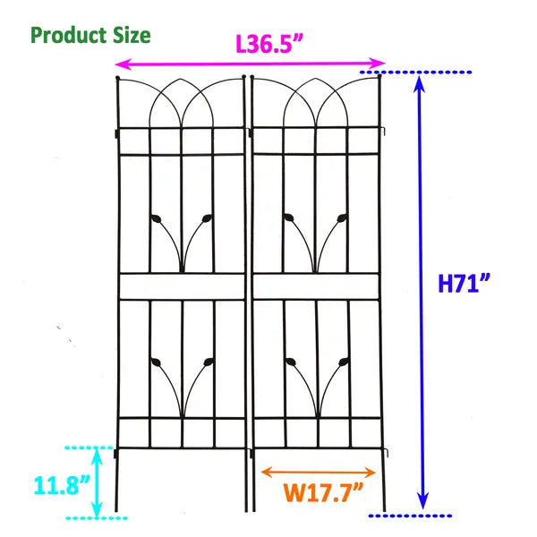Metal Garden Trellis - 71" x 17.7" Rustproof Support for Climbing Plants
