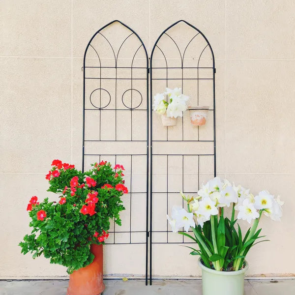 Metal Garden Trellis 2 Pack - 78.7" x 19.7" Rustproof Support for Climbing Plants - Black