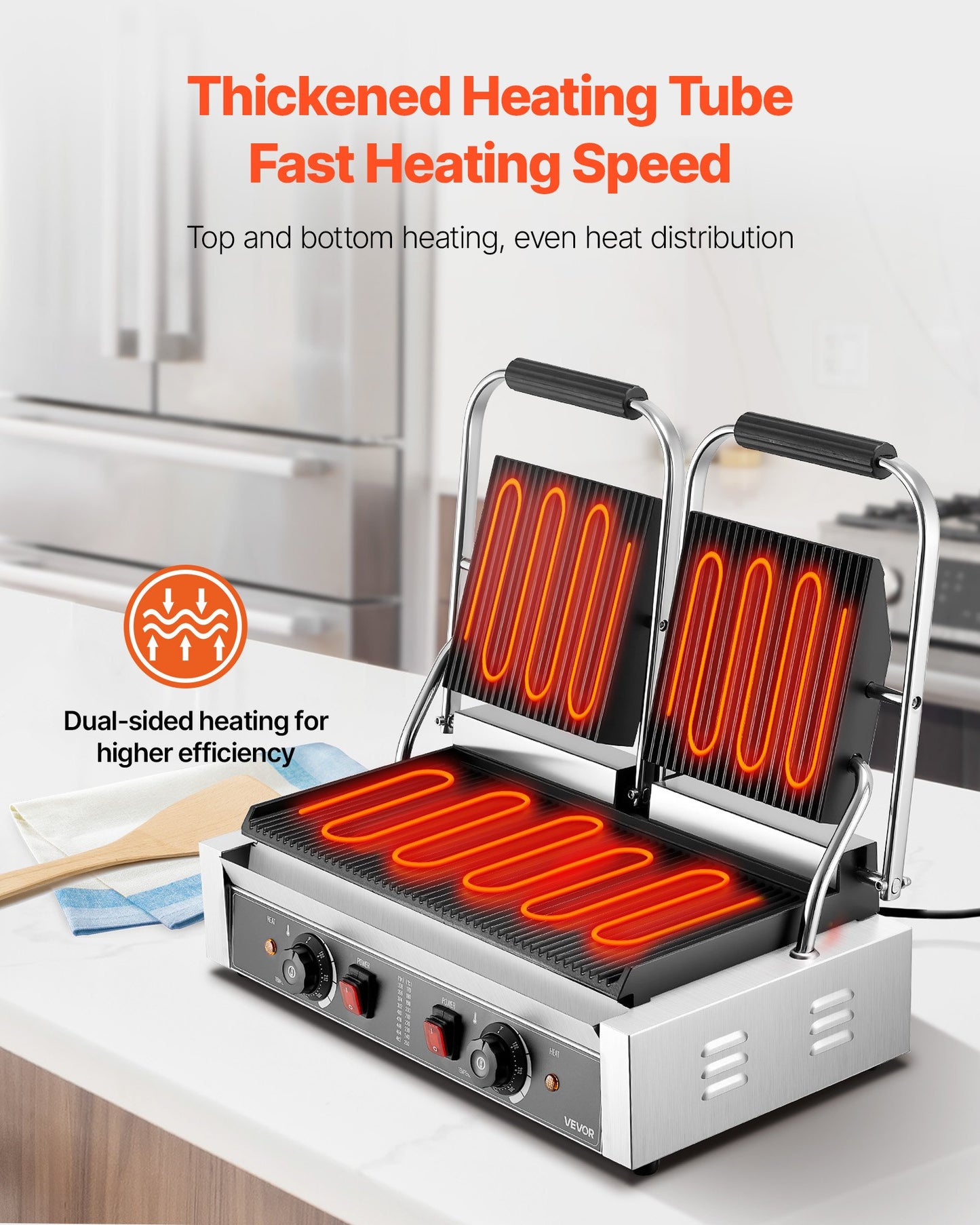 Commercial Electric Panini Press Grill 19x9in Sandwich Maker with Adjustable Temperature