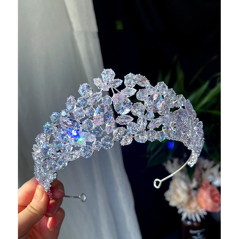 Silver Zircon Crown Hair Accessory for Weddings and Parties