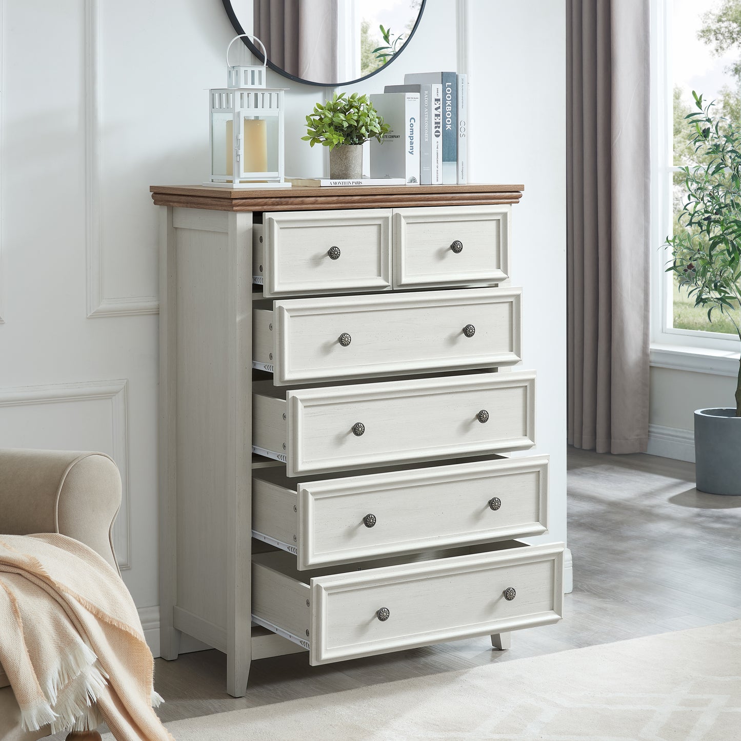 Modern 6 Drawer Dresser - Beige Chest of Drawers for Storage