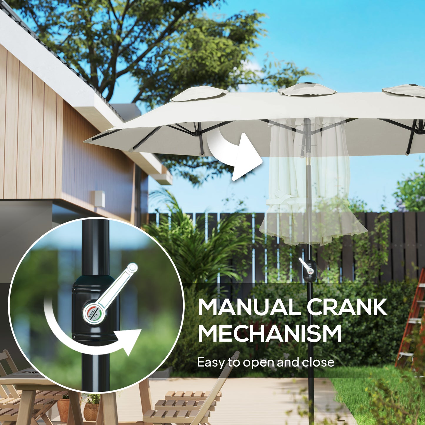Double-Sided Patio Umbrella - 9.7 ft Outdoor Market Umbrella with Tilt Crank, Air Vents, White
