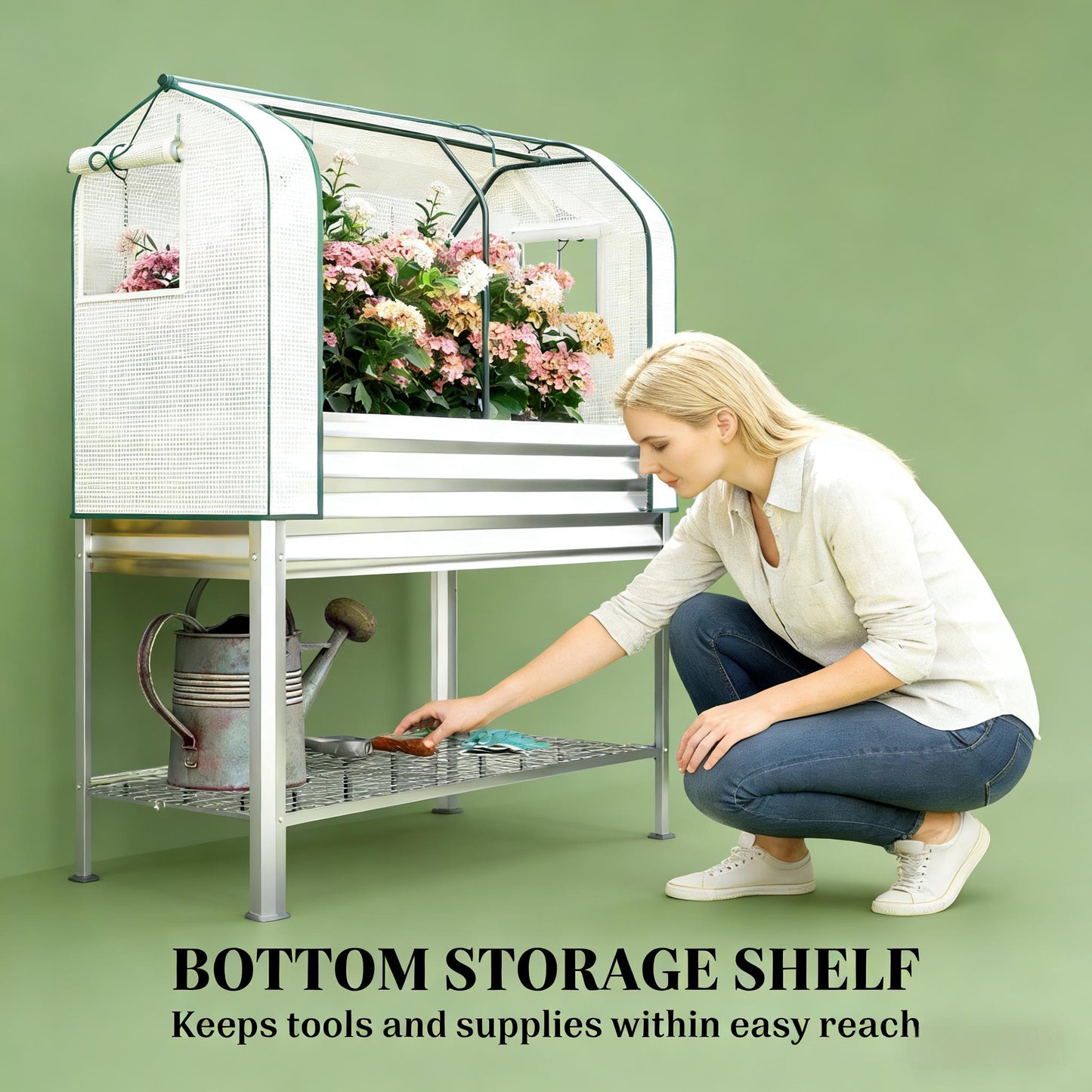 Elevated Raised Garden Bed with Greenhouse Cover - Silver