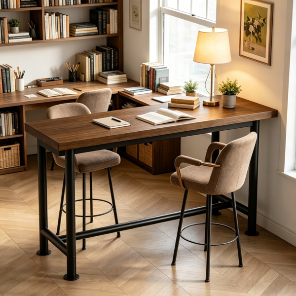 Solid Wood Bar Table - Chic Industrial Design, Space-Efficient