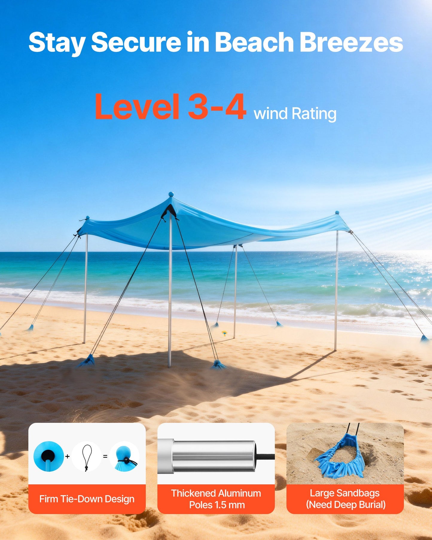 Portable Beach Tent Sun Shelter UPF 50+ 10x10 Ft Pop-Up Canopy with Sandbags & Poles