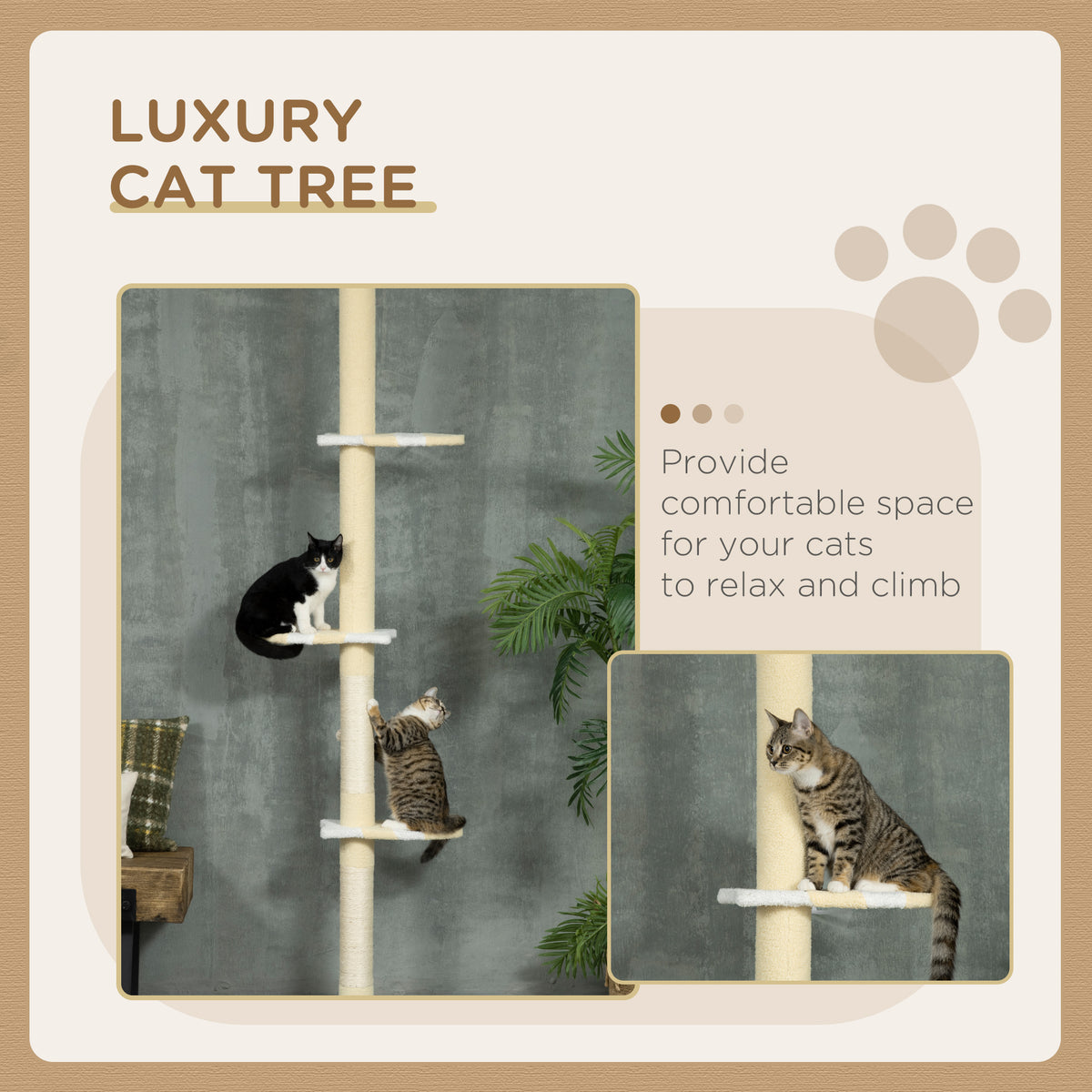 Adjustable Floor-to-Ceiling Cat Tree with Plush Platforms and Scratching Posts - Yellow